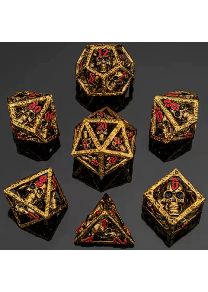 Hollow Metal RPG Dice Set - Gold Skull's Grin